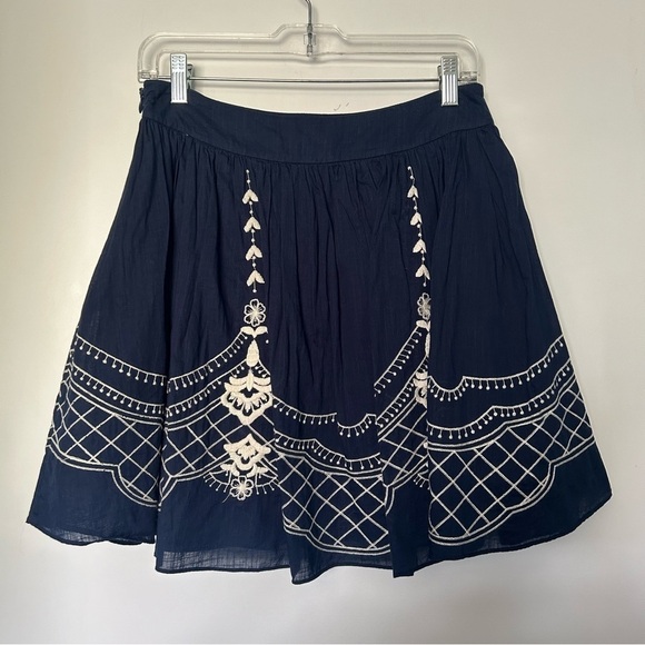 Quicksilver Blue and White Lightweight Circle Skirt with Embroidery Details - Picture 3 of 12